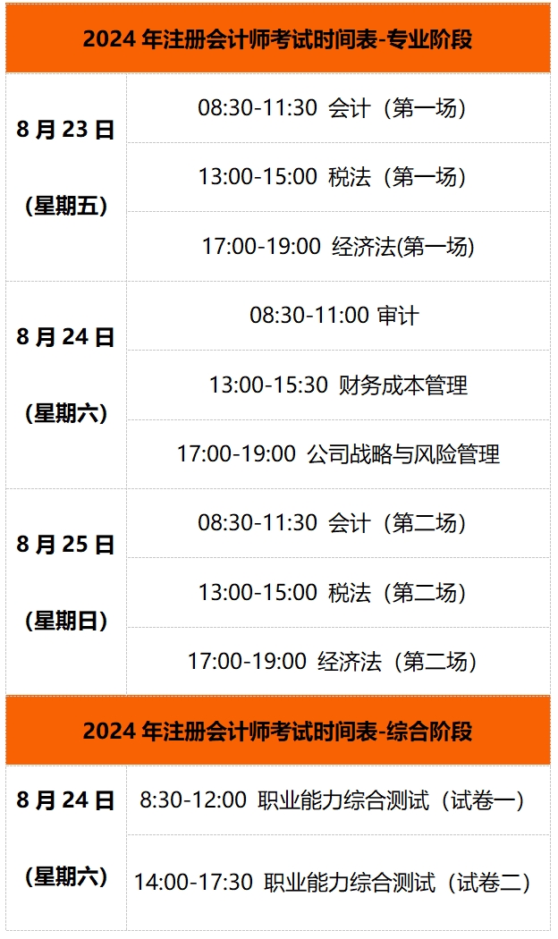 2024年注會考試時間與科目安排-圖1